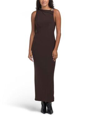 TASH & SOPHIE Made In Usa Jersey Asymmetrical Neck Maxi Dress With Hardware